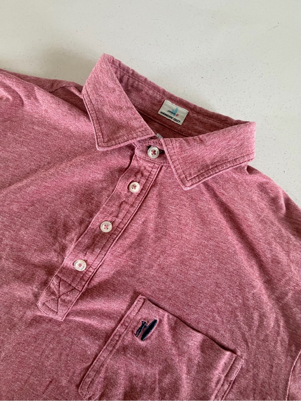 johnnie-O Washed Rose Pink Short-Sleeve Polo with Chest Pocket